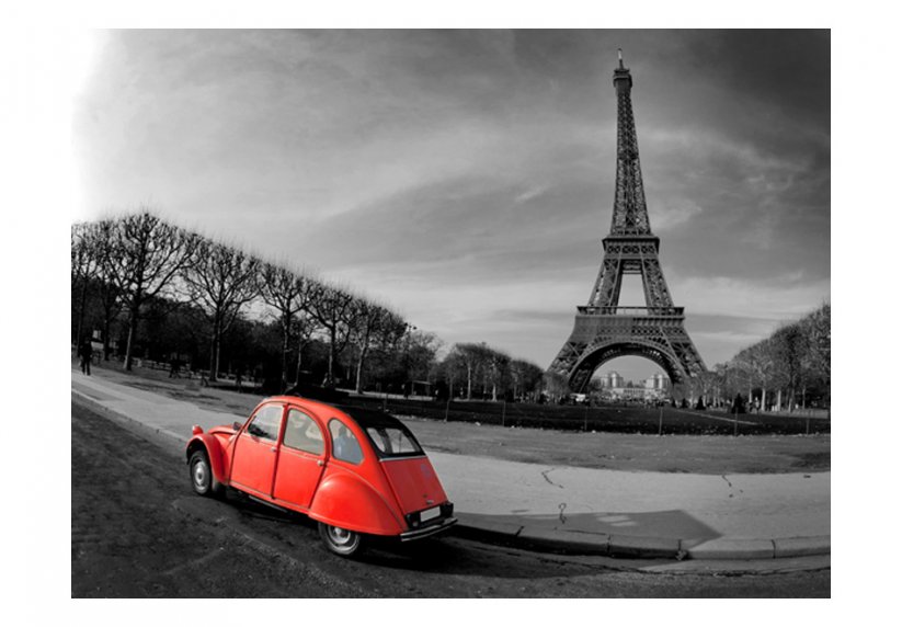 Fototapeta - Eiffelova věž a červené auto