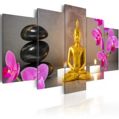 Obraz - Zlatý Budha a orchidey