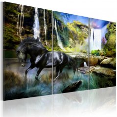 Obraz - Kôň na oblohe pri modrom vodopáde