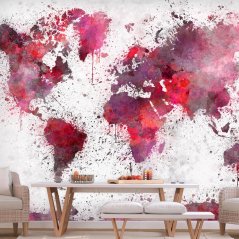 Samolepiaca fototapeta - Mapa sveta: Červené akvarely