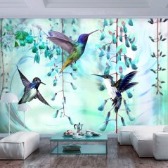 Samolepiaca fototapeta - Lietajúce kolibríky (zelené)